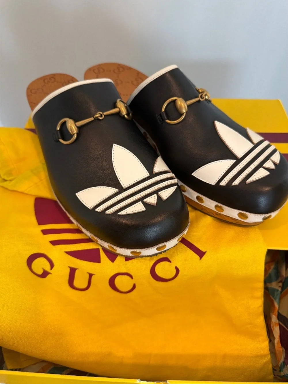 Gucci x Adidas Black Logo Horsebit Clog Mule Sandals